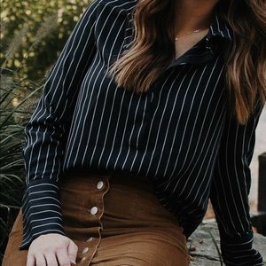 Babaton Navy Pinstriped Blouse